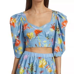 Tanya Taylor Aileen Cropped Floral Puff-Sleeve Top Sz 8